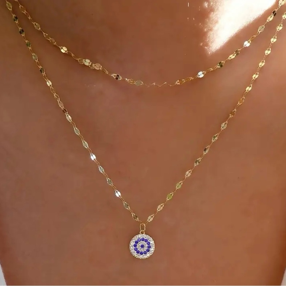 Gold-Tone  Layered Necklace – Evil Eye Charm.